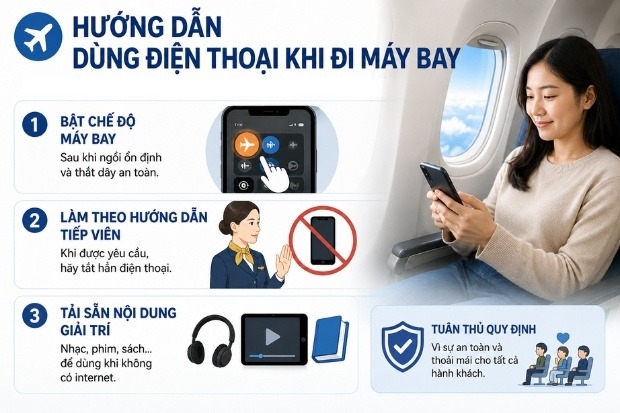 Hướng dẫn h&agrave;nh kh&aacute;ch chuẩn bị điện thoại đ&uacute;ng c&aacute;ch trước khi bay