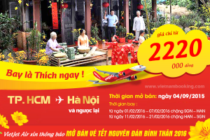 VietJet Air: Chặng Hà Nội – TP.HCM Tết 2016, chỉ từ 2.220.000 đồng