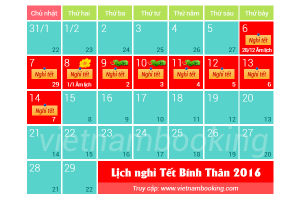 Lịch nghỉ Tết Dương lịch và Tết Nguyên đán 2016