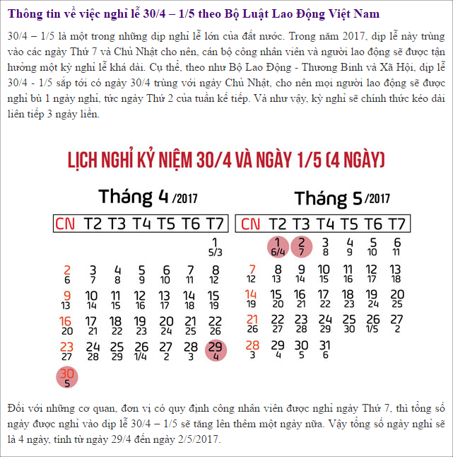 thong tin nghi le 30/4 - 1/5
