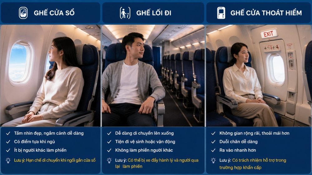 Kinh nghiệm ngồi m&aacute;y bay đường d&agrave;i lựa chọn ghế ngồi thoải m&aacute;i