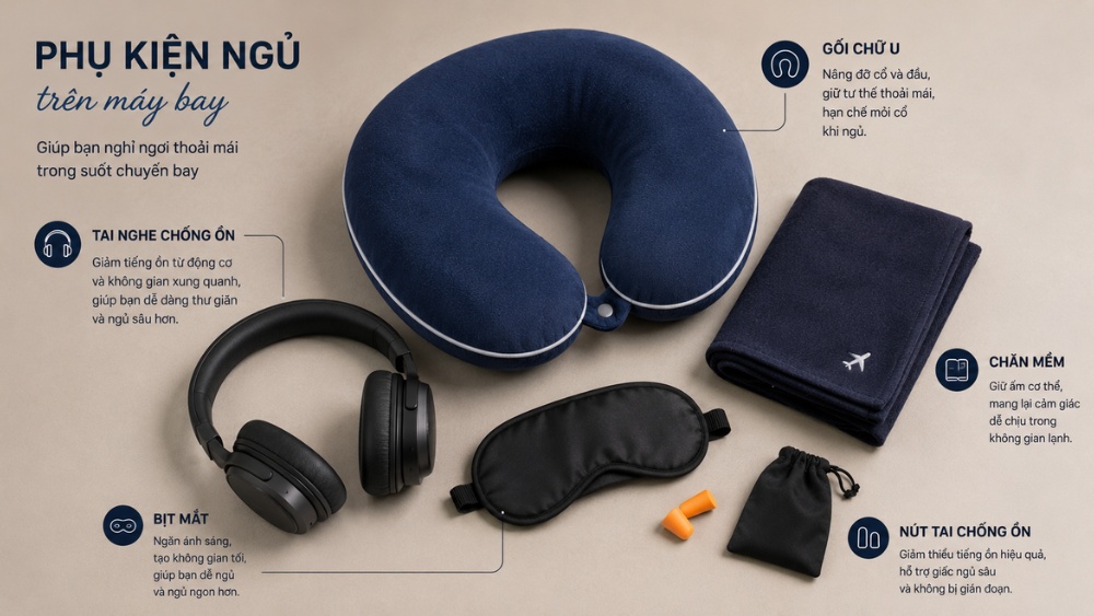 kinh nghiệm đi m&aacute;y bay đường d&agrave;i với phụ kiện ngủ thoải m&aacute;i tr&ecirc;n cabin