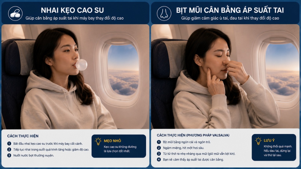Kinh nghiệm đi m&aacute;y bay kh&ocirc;ng bị &ugrave; tai khi đi m&aacute;y bay đường d&agrave;i