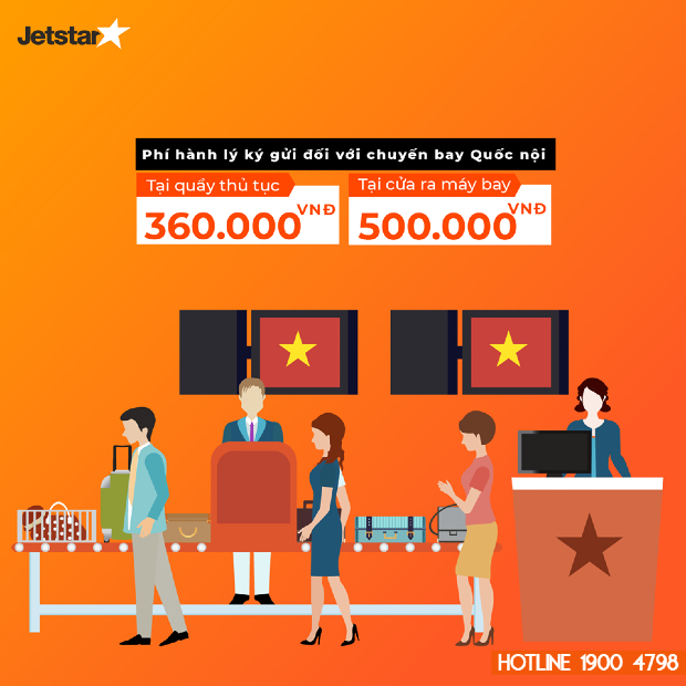 Phí mua thêm hành lý ký gửi tại sân bay cho chuyến bay nội địa Mua thêm hành lý ký gửi Jetstar Pacific