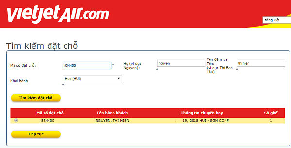 hướng dẫn quý khách kiểm tra code vé máy bay Vietjet Air