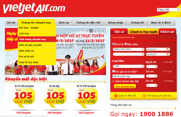 cac chuyen bay vietjet