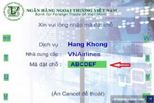 Thanh toán vé máy bay Vietnam Airlines qua ATM Vietcombank