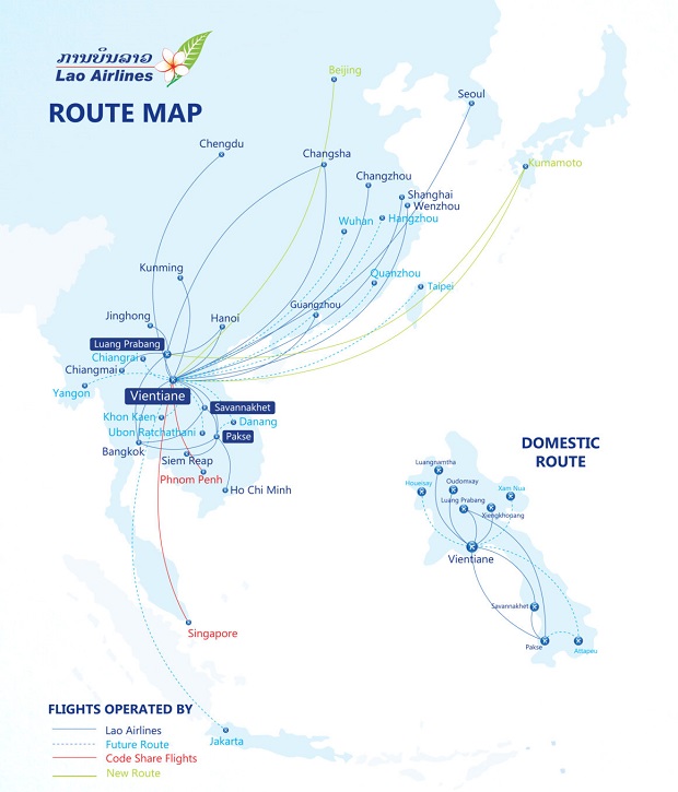 Mạng lưới đường bay phủ sóng khu vực Châu Á của Lao Airlines vé máy bay Lao Airlines giá rẻ