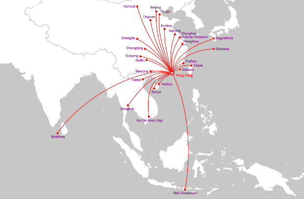 Mạng đường bay của Hong Kong Express gia ve may bay hong kong express