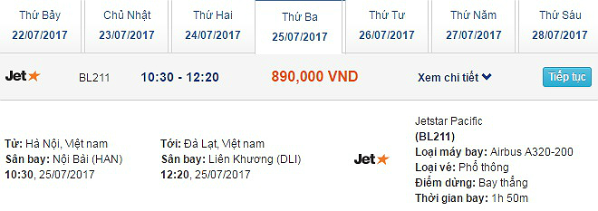 gia ve may bay tu ha noi di da lat