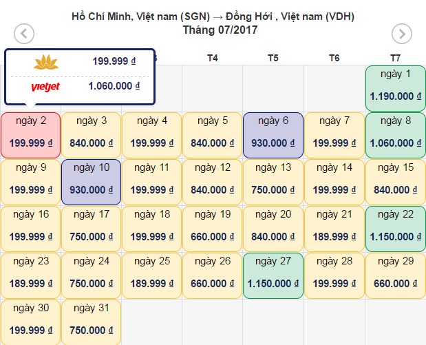 gia ve may bay tu tphcm di dong hoi