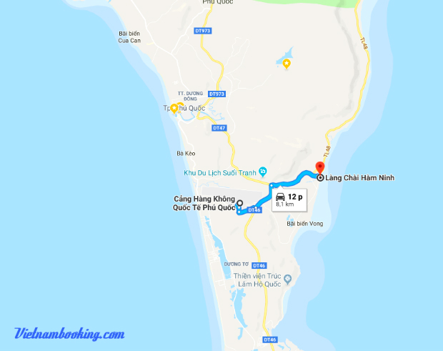 đường đi đến làng chài hàm ninh biển Phú Quốc