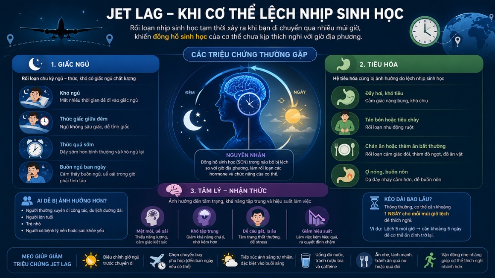Triệu chứng jet lag rối loạn giấc ngủ mệt mỏi lệch m&uacute;i giờ
