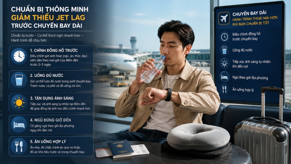 C&aacute;ch ph&ograve;ng ngừa jet lag trước chuyến bay d&agrave;i lệch m&uacute;i giờ