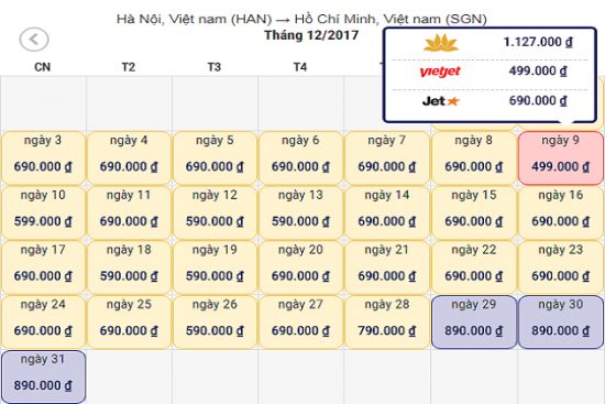 V&eacute; m&aacute;y bay đi S&agrave;i G&ograve;n th&aacute;ng 12