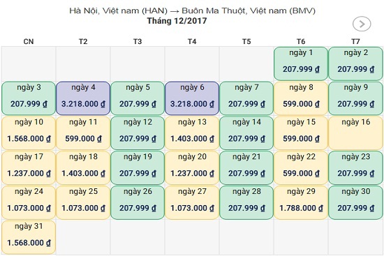 Giá vé máy bay đi Buôn Ma Thuột tháng 12