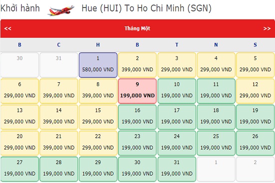 Gi&aacute; v&eacute; m&aacute;y bay Vietjet Air Huế đi S&agrave;i G&ograve;n