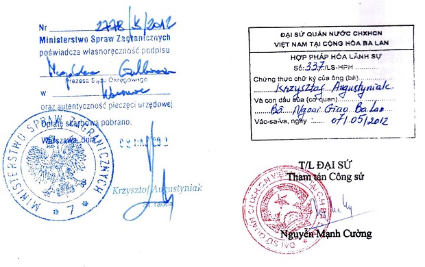 giấy tờ được hợp pháp hóa lãnh sự