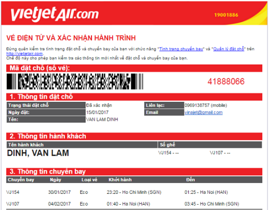 Hạng vé eco của Vietjet Air 