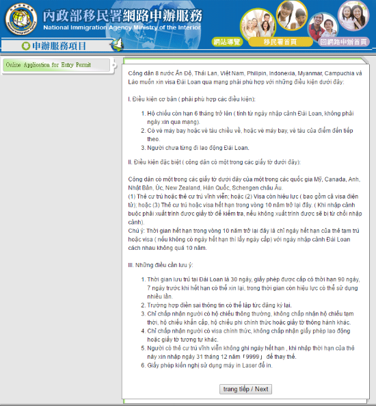 visa dien tu Dai Loan