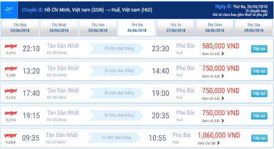 V&eacute; m&aacute;y bay Vietjet Air TPHCM đi Huế c&oacute; gi&aacute; bao nhi&ecirc;u?