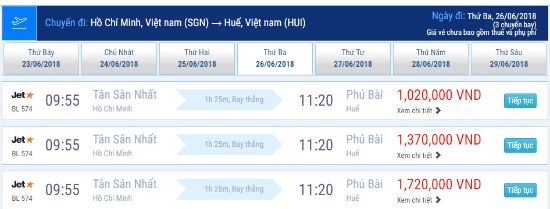 V&eacute; m&aacute;y bay Jetstar TPHCM đi Huế c&oacute; gi&aacute; bao nhi&ecirc;u?