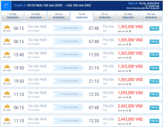 V&eacute; m&aacute;y bay Vietnam Airlines TPHCM đi Huế c&oacute; gi&aacute; bao nhi&ecirc;u?