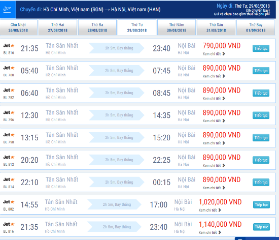 Gi&aacute; v&eacute; m&aacute;y bay S&agrave;i G&ograve;n đi H&agrave; Nội h&atilde;ng Jetstar th&aacute;ng 8/2018