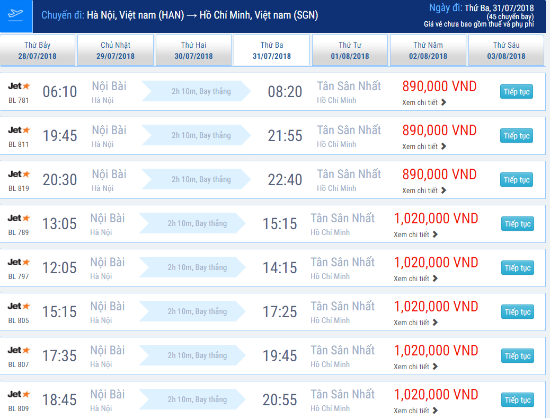 V&eacute; m&aacute;y bay Jetstar H&agrave; Nội đi S&agrave;i G&ograve;n th&aacute;ng 7/2018