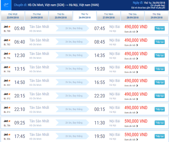 Gi&aacute; v&eacute; m&aacute;y bay S&agrave;i G&ograve;n đi H&agrave; Nội h&atilde;ng Jetstar th&aacute;ng 9/2018