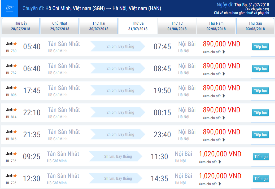 Gi&aacute; v&eacute; m&aacute;y bay S&agrave;i G&ograve;n đi H&agrave; Nội h&atilde;ng Jetstar th&aacute;ng 7/2018 từ 890,000VNĐ