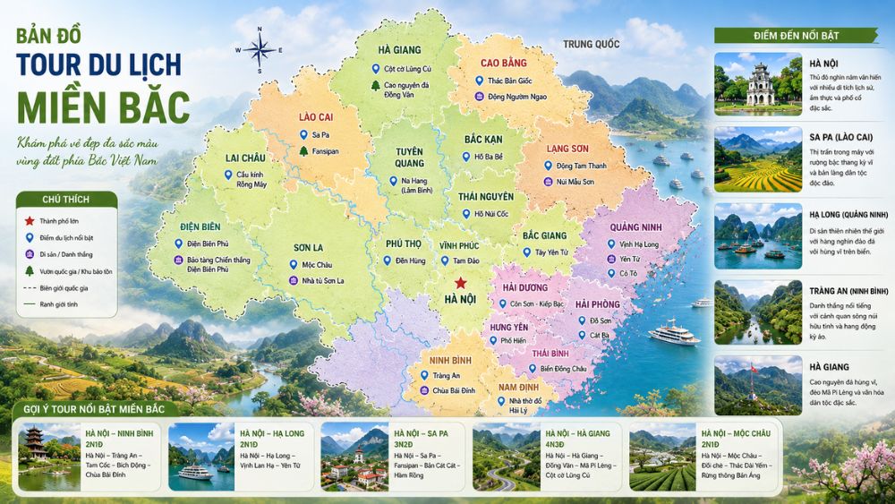 Bản đồ du lịch miền Bắc chi tiết giúp bạn dễ dàng hơn trong chuyến du ngoạn