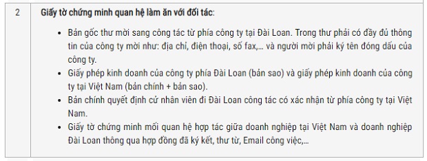 Visa Đài Loan công tác