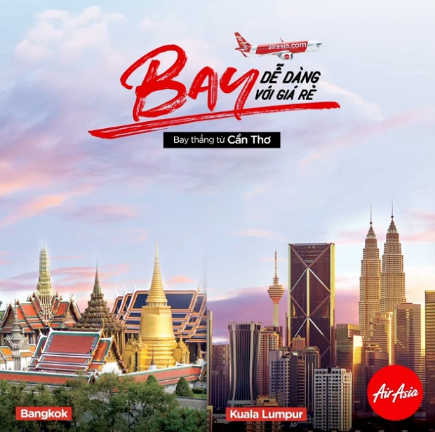 Đặt v&eacute; m&aacute;y bay AirAsia Cần Thơ - Bangkok. Cần Thơ - Kuala Lumpur ngay b&acirc;y giờ