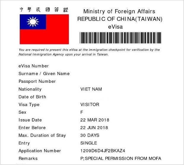 visa quan hồng Đ&agrave;i Loan