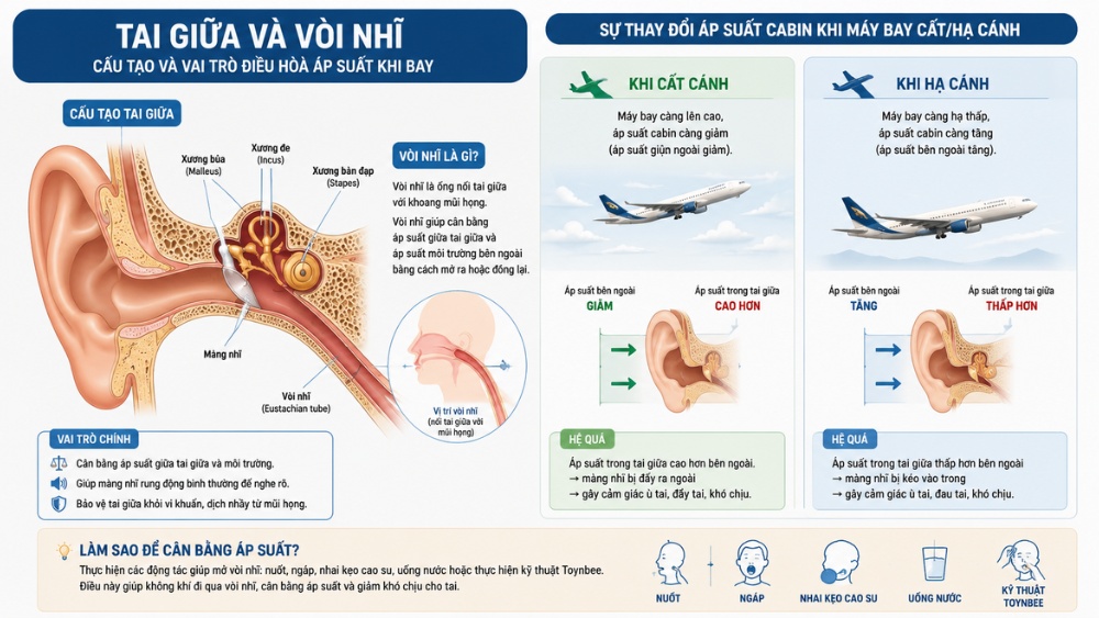 &Ugrave; tai khi đi m&aacute;y bay xảy ra do thay đổi &aacute;p suất trong tai giữa