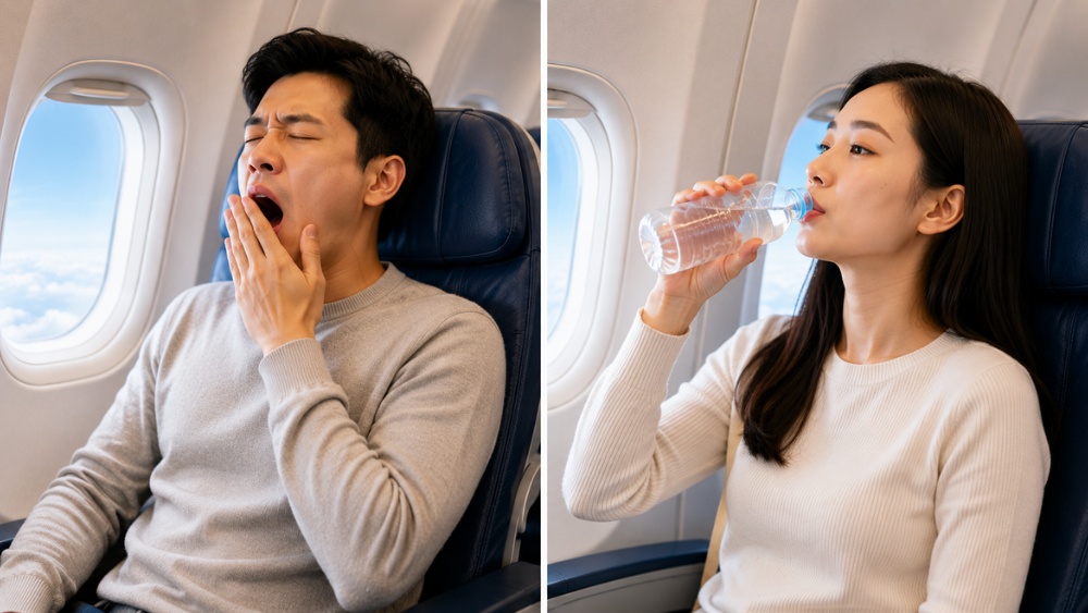 C&aacute;ch đi m&aacute;y bay kh&ocirc;ng bị &ugrave; tai bằng c&aacute;ch nuốt nước bọt thường xuy&ecirc;n.