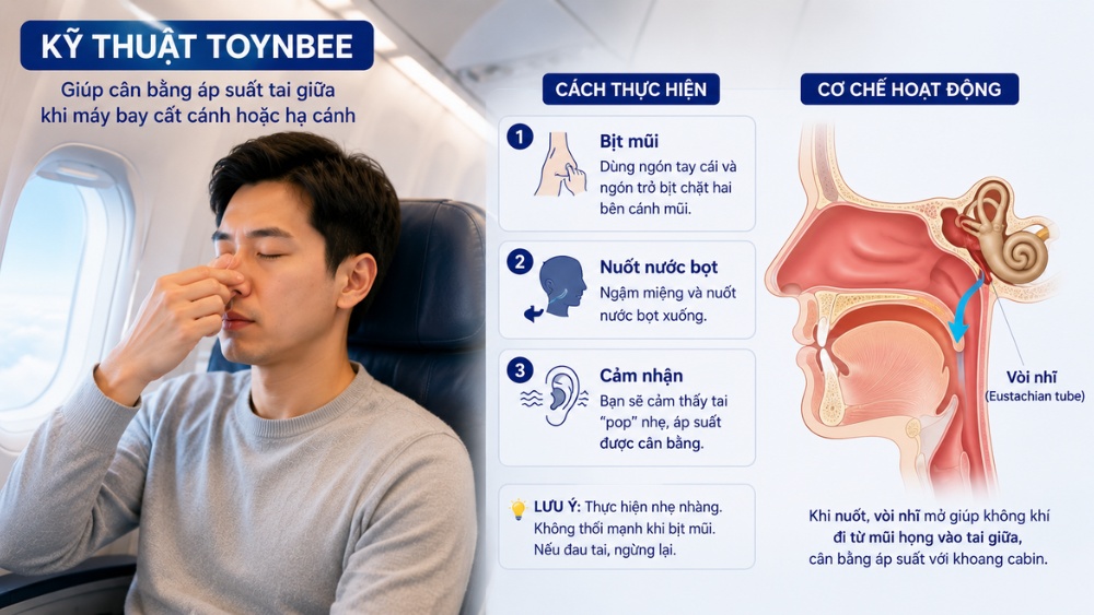 C&aacute;ch ko bị &ugrave; tai khi đi m&aacute;y bay bằng nghiệm ph&aacute;p Toynbee