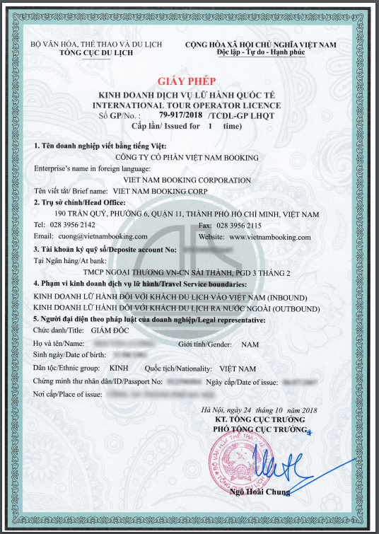 Giấy phép lữ hành quốc tế của cty du lịch Vietnam Booking