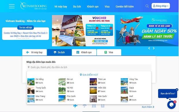 Website đặt tour du lịch của công ty du lịch Vietnam Booking tphcm