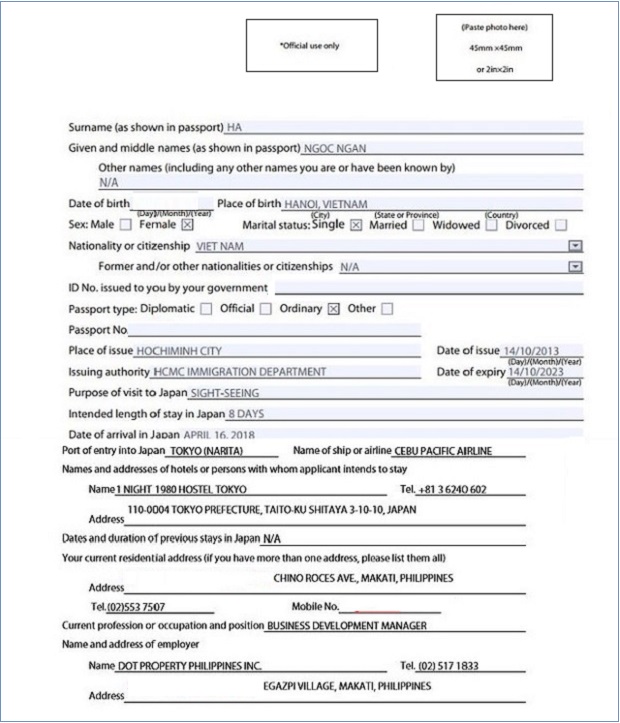 Form xin visa Nhật 5 năm