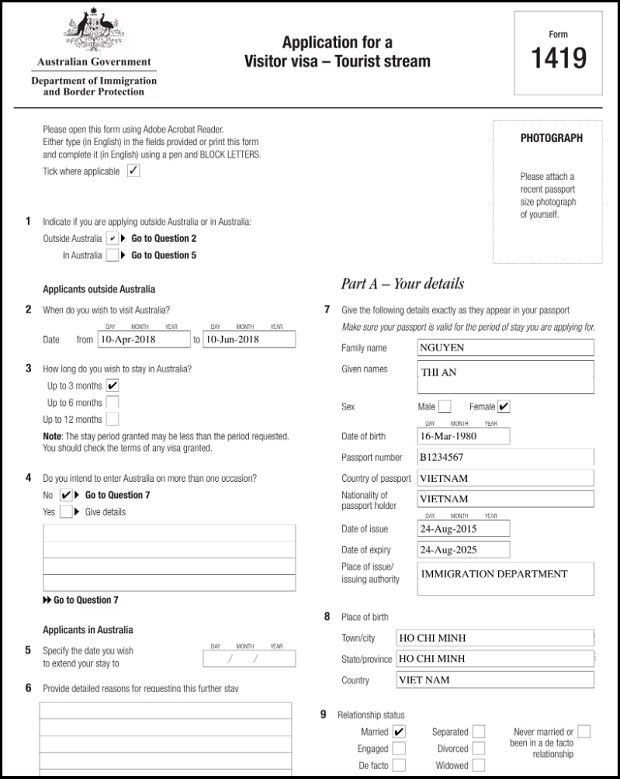 Form xin visa &Uacute;c