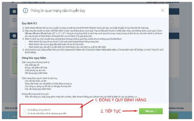 Bước 4 chọn h&agrave;nh l&yacute; | c&aacute;ch checkin online bamboo Airways