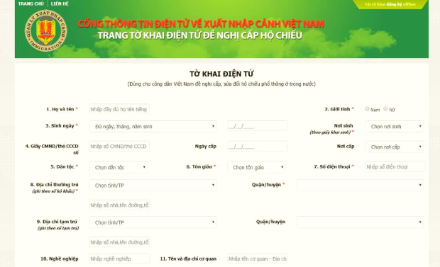 Tờ khai điện tử làm hộ chiếu