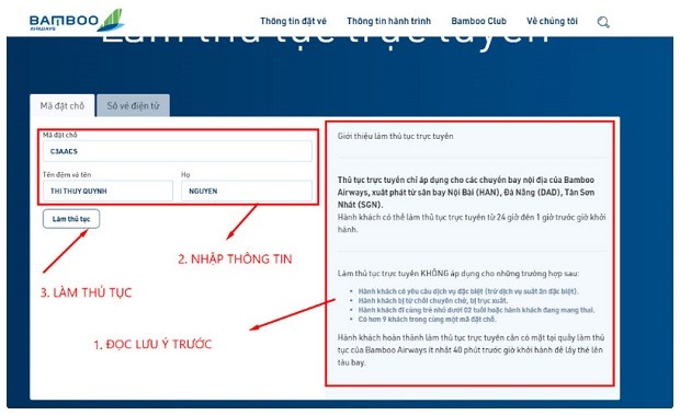 Bước 2 nhập th&ocirc;ng tin booking | C&aacute;ch hướng dẫn checkin online Bamboo Airways