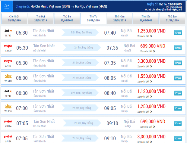 Giá vé máy bay Sài Gòn - Hà Nội Giá vé máy bay Sài Gòn - Hà Nội