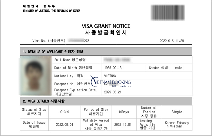 visa h&agrave;n quốc