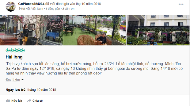 Review của kh&aacute;ch h&agrave;ng Kh&aacute;ch sạn Freesia Sapa 3