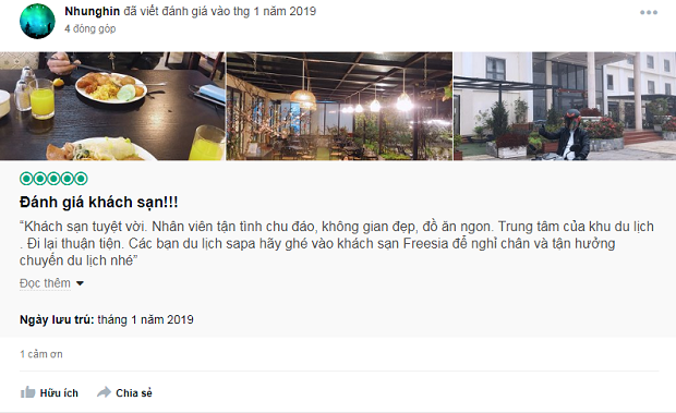 Review của kh&aacute;ch h&agrave;ng Kh&aacute;ch sạn Freesia Sapa 2