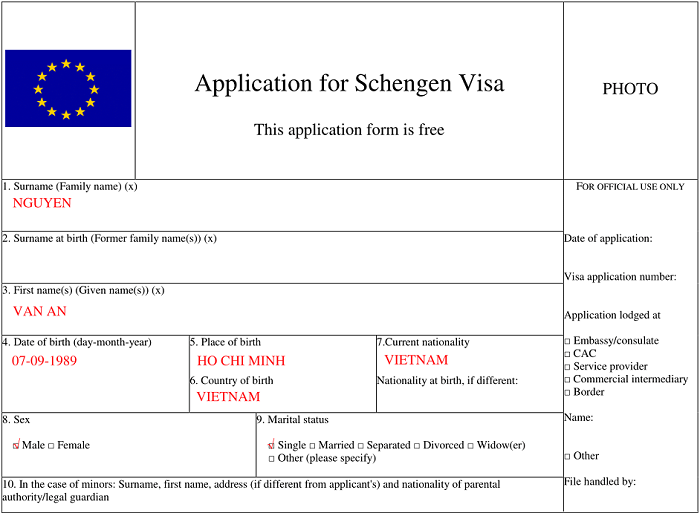 Tờ khai xin visa Thụy Sĩ